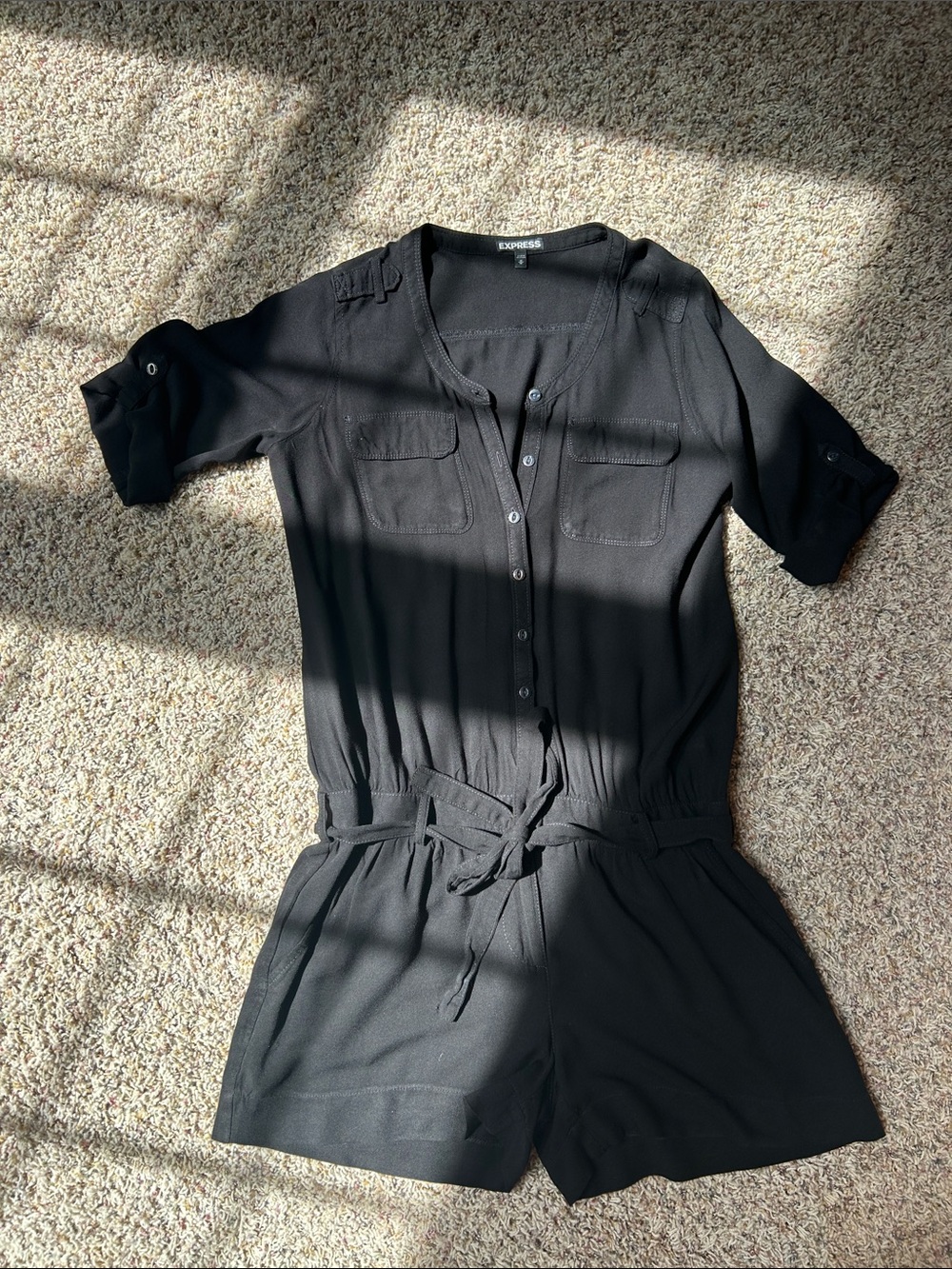 Express Black Short-Sleeve Tie-Waist Romper